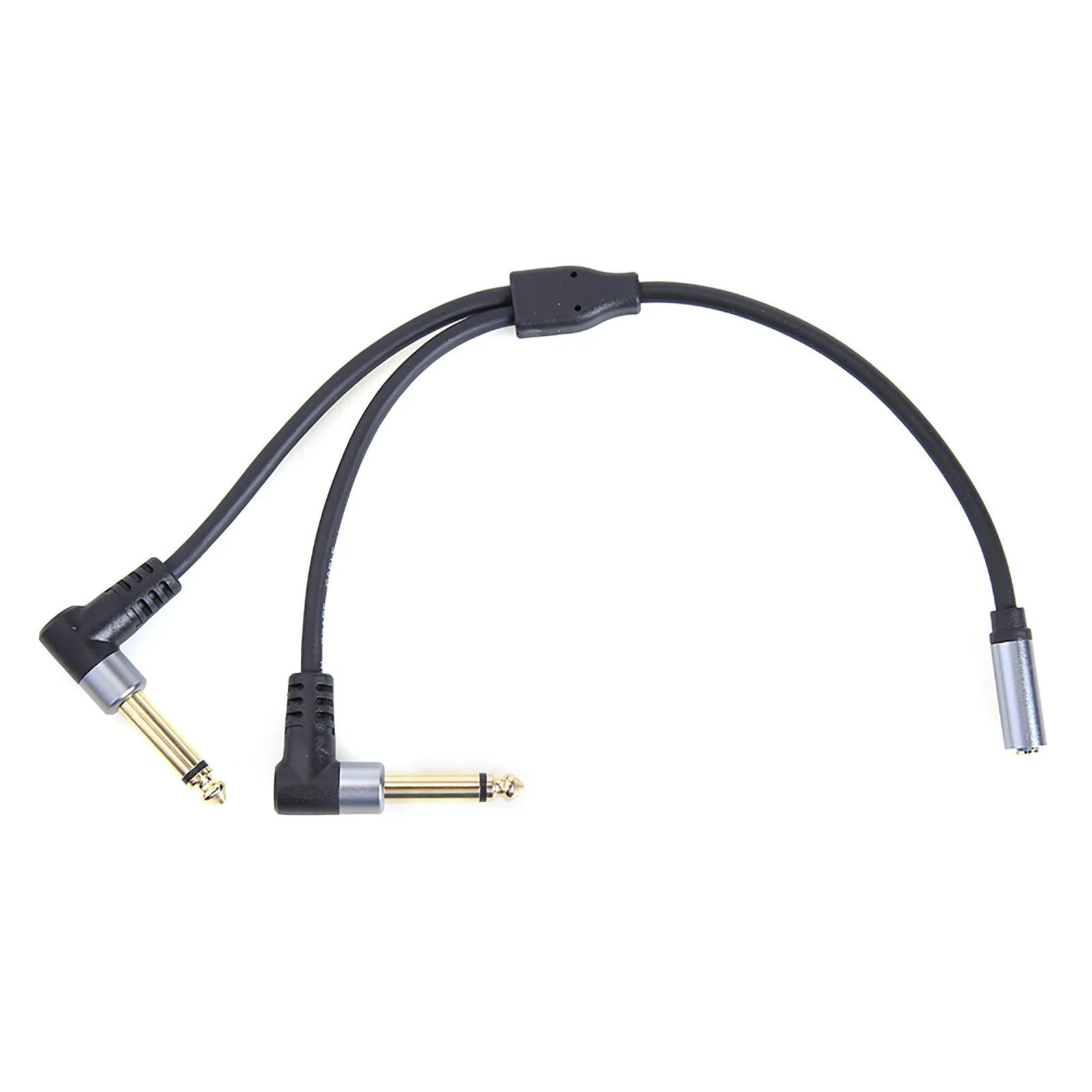 Stereo 3.5mm 1/8 TRS Female Jack To Dual 1/4 TS Male Mono 6.35mm Right Angle Plug Y Splitter Audio Cable for PC Speaker Mixer