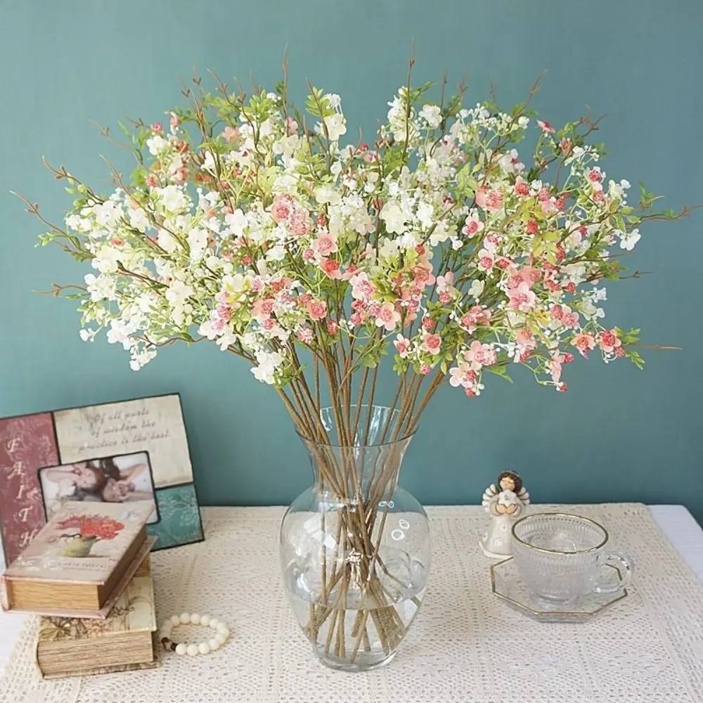 Indie Room Decor 64cm Artificial Flower Single Small Flowers Beautiful Pearl Plum With Leaf Silk Flower Stage Decoration