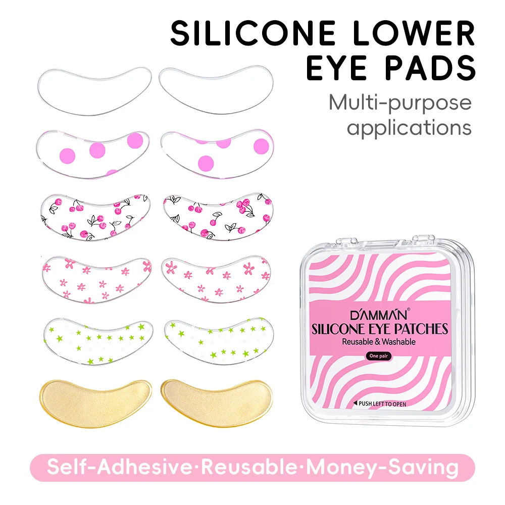 DAMMAN 1/5 Pair Silicone Eye Patches for Lash Extension Reusable Eyelash Extension Under Eye Pads with Box Lash Lift Tools
