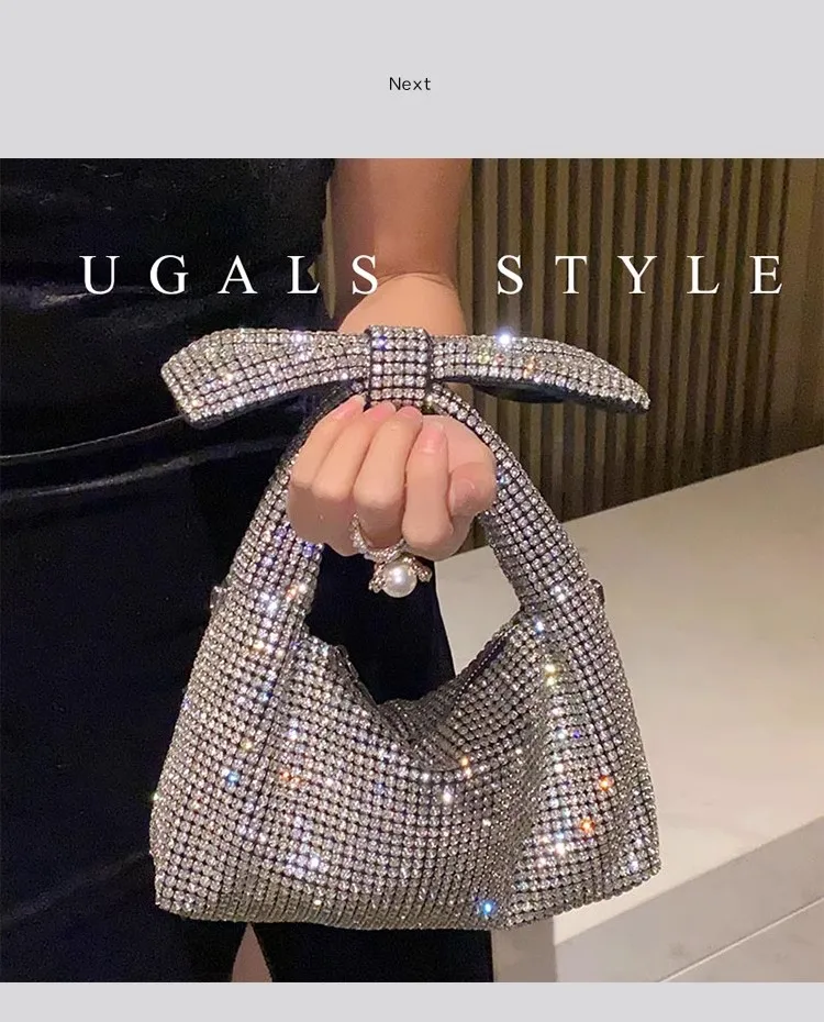Women Handbag Fashion Glitter Shiny Diamond Bow Knot Clutch Purse Crystal Rhinestones Evening Bag Wedding Party Banquet Bag
