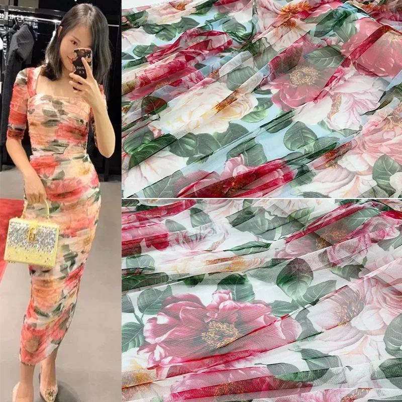 

Красочная сетчатая ткань с цветочным принтом пипи для платья/блузки Telas Para Costura Tissus DIY ткань для шитья материал