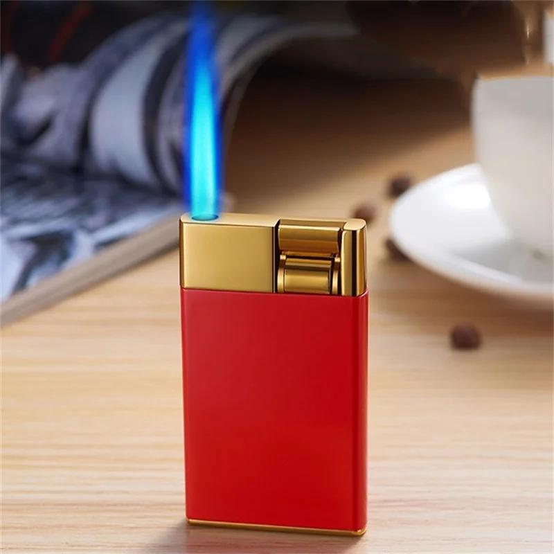 Creative Lever Press Ignition Butane Gas Lighter Outdoor Windproof Mini Turbo Torch Blue Flame Jet Cycle Use Cigar Lighter