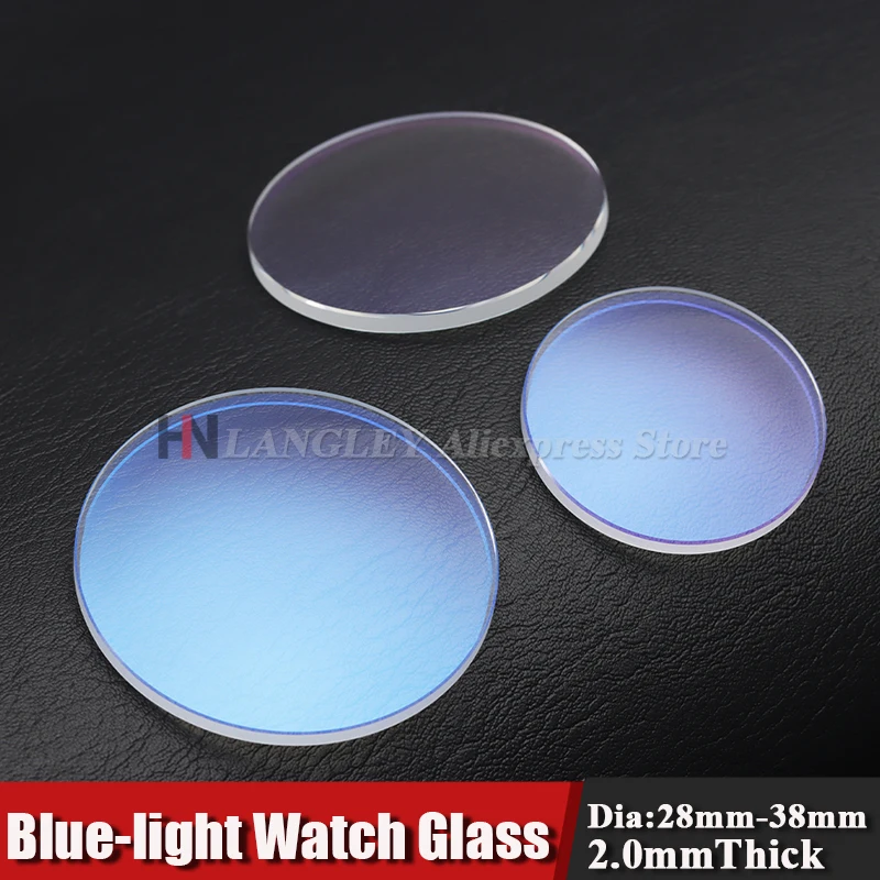 2.0mm Thick Mineral Watch Glass Double Dome Diameter 28mm to 38.5mm Blue Clear Coating Glass Mirror Crystal Replacement Parts