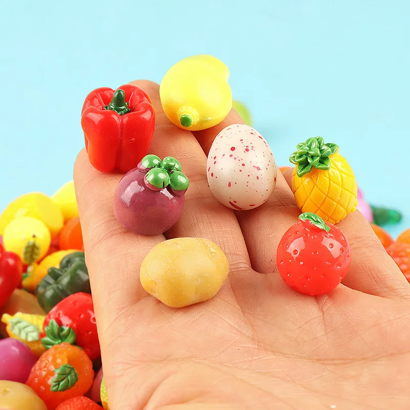 10pcs Mixed 3D Mini Resin Kawaii Fruits Diy Jewelry Figurine for Decoration Miniature Figures Sculptures Figurine Things Statues