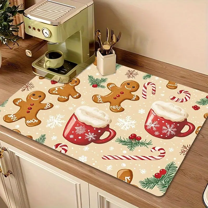 VIKAMA Christmas Gingerbread Man Drip Mat Cute Christmas Hot Cocoa Cup Absorbent Non Slip Coffee Maker Mat Kitchen Home Decor