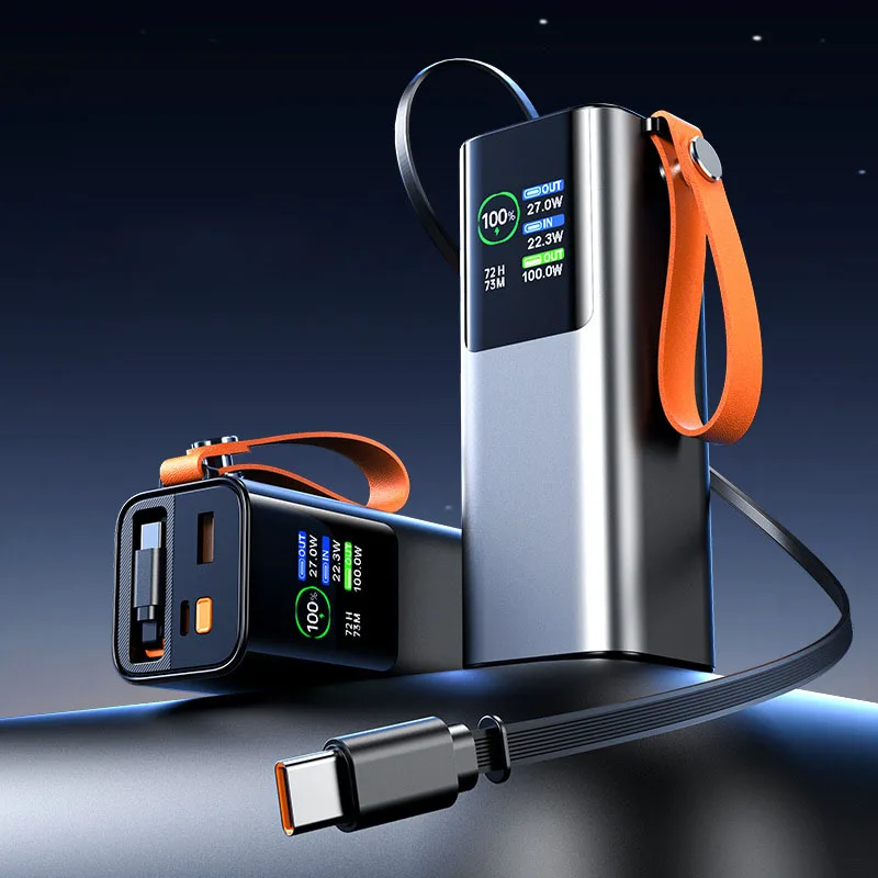 

100 Вт Power Bank для быстрой зарядки 20000 мАч с кабелем USB C Портативное зарядное устройство Внешняя батарея для ноутбука iPhone 16 15 Samsung Xiaomi