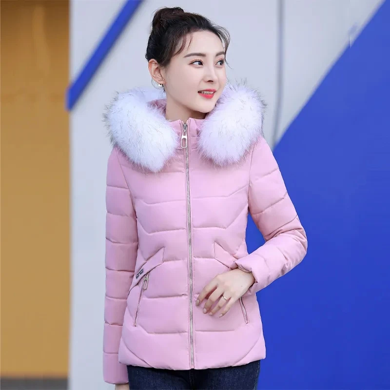 Winter Jacket 2023 New Women Parkas Fur Collar Hooded Thick Down Cotton Padded Parka Female Jacket Short Coat Slim Warm Outwear