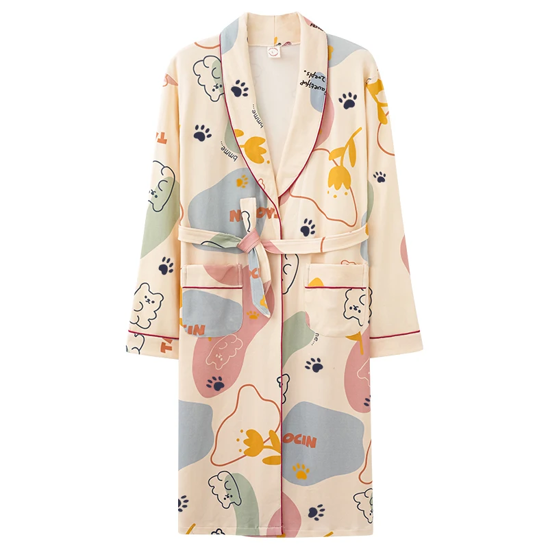 

Middle-aged Mom Women Long Robe Night Gown Cotton Spring Autumn Long Sleeve Pajama Comfort Ventilate Ladies Sleep bathrobe