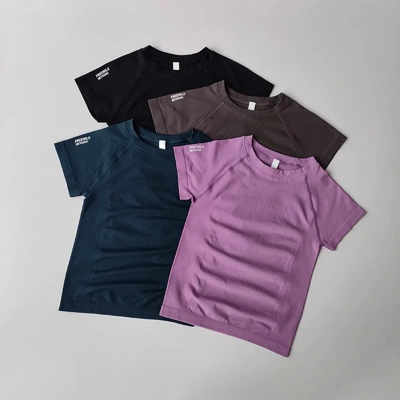 Damen Yoga-Top, nahtloses Sport-T-Shirt, sexy Fitnesskleidung, kurzärmeliges Yoga-Shirt, Gym-Top, Lauf- und Sportbekleidung, Damen-Sport-Top – Detail 10
