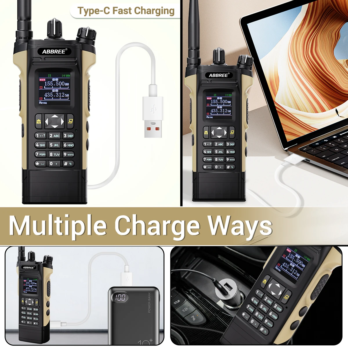 ABBREE AR-8000 Walkie Talkie Long Range Dual Speaker Display 12W Air Band Wireless Copy Frequency Type-c Handheld Two Way Radio