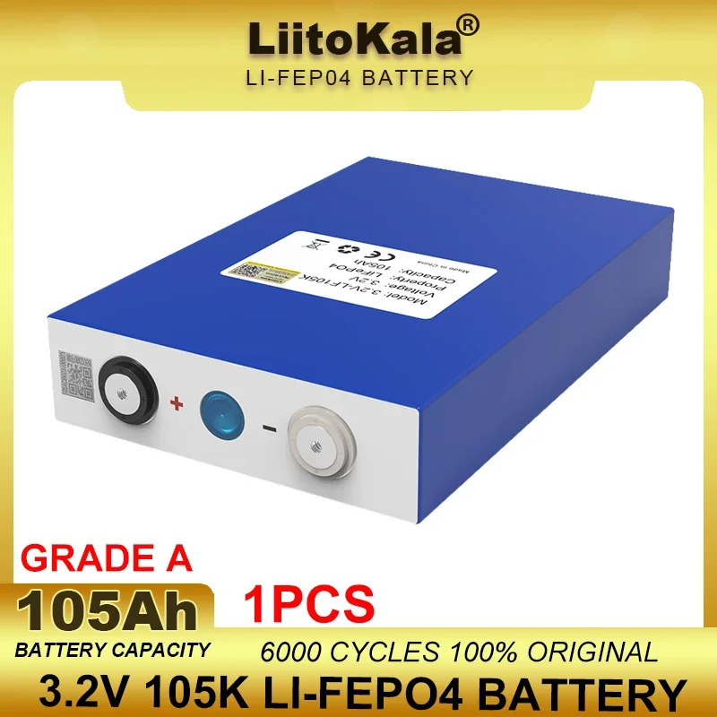 1pcs LiitoKala Original 3.2V 105Ah LiFePO4 Battery DIY 12V 24V Motorcycle Electric Car Solar Inverter Boat Batteries Grade A