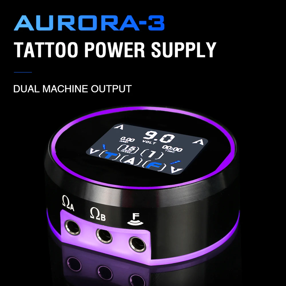 2023 New Aurora 3 LCD Tattoo Power Supply Portable Tattoo Power Battery Full Touch Screen Aurora Source With US/EU Adapter Kit