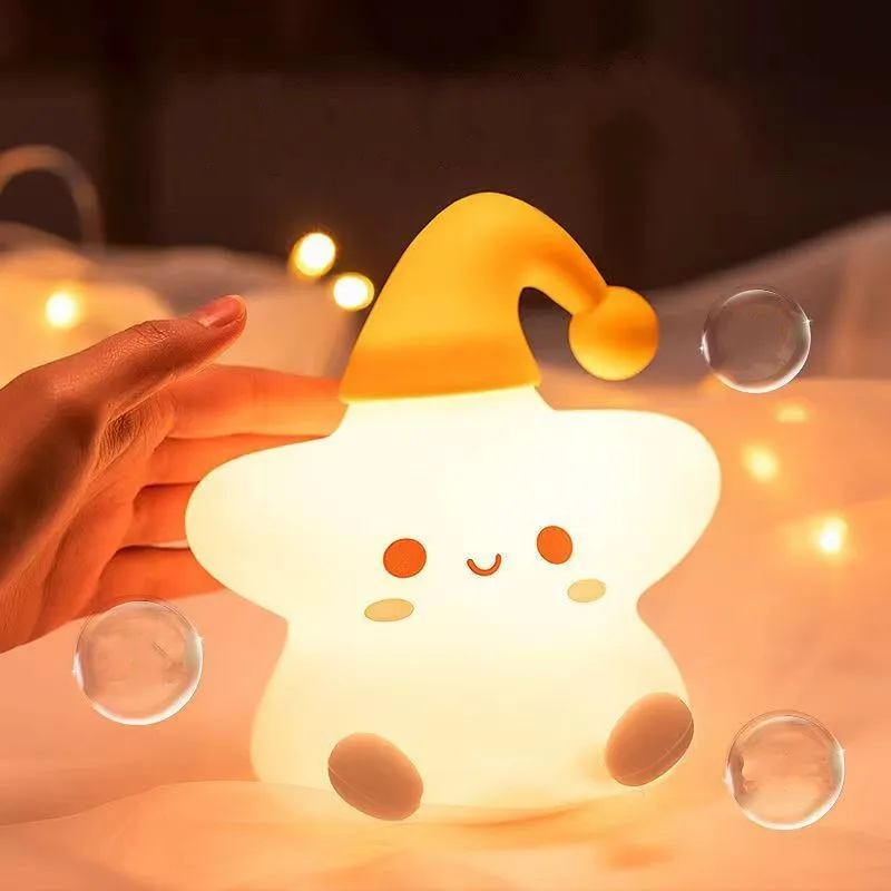 Star Night Light Color Silicone Cute Light Suitable For Baby Girl Room Decoration Button Battery Lamp Christmas Gifts Toys