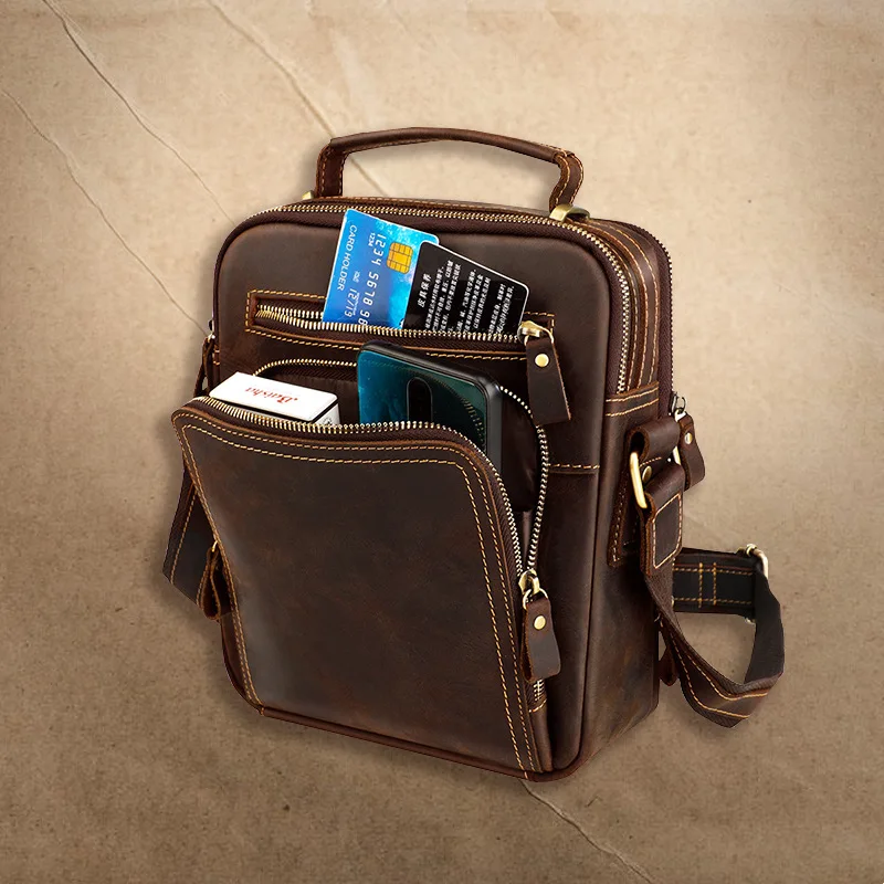 

New Genuine Leather Men Vintage Handbags Small Flap Men's Shoulder Bag Casual Office Messenger Bags Fashion Crossbody Bag