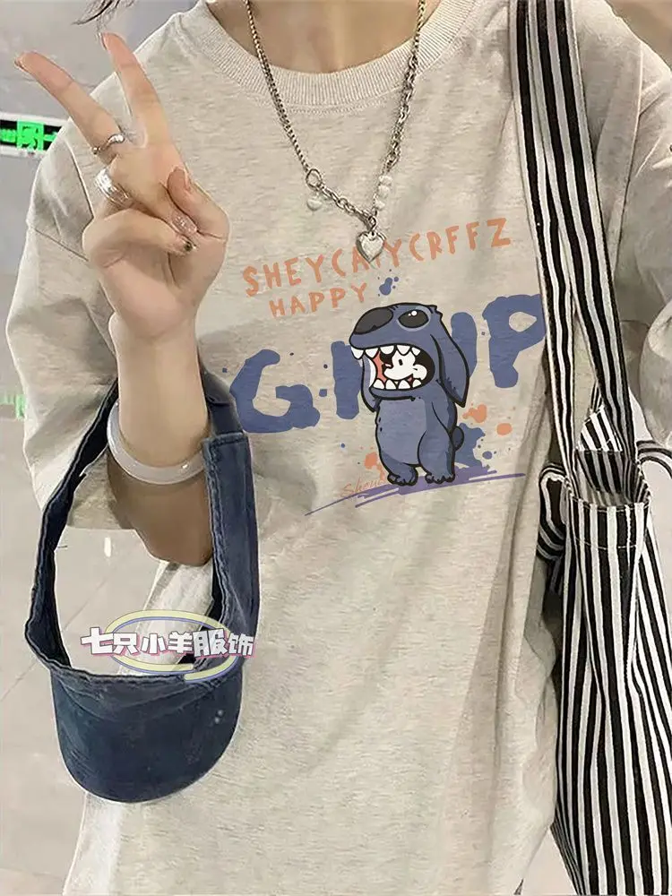 Estilo coreano gráfico impresso algodão camiseta oversized solto t harajuku hip hop streetwear barato casual topos