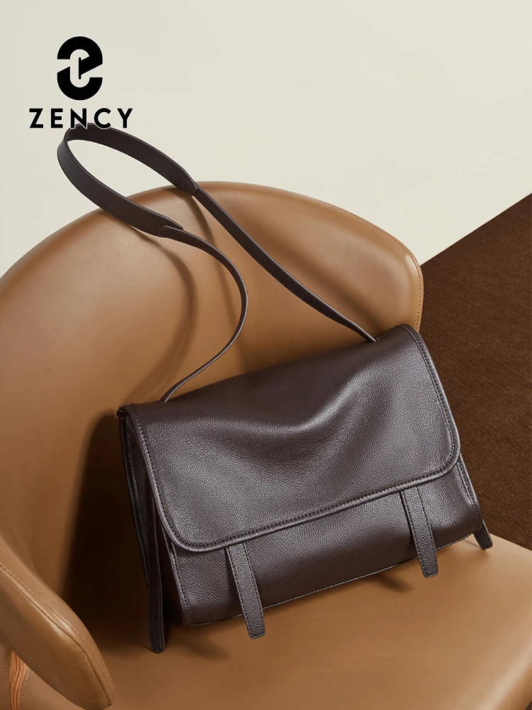 Zency Vintage Women Messenger Bag Genuine Leather Large Capacity Luxury Designer Handbag Minimalism Shoulder Bags for Work