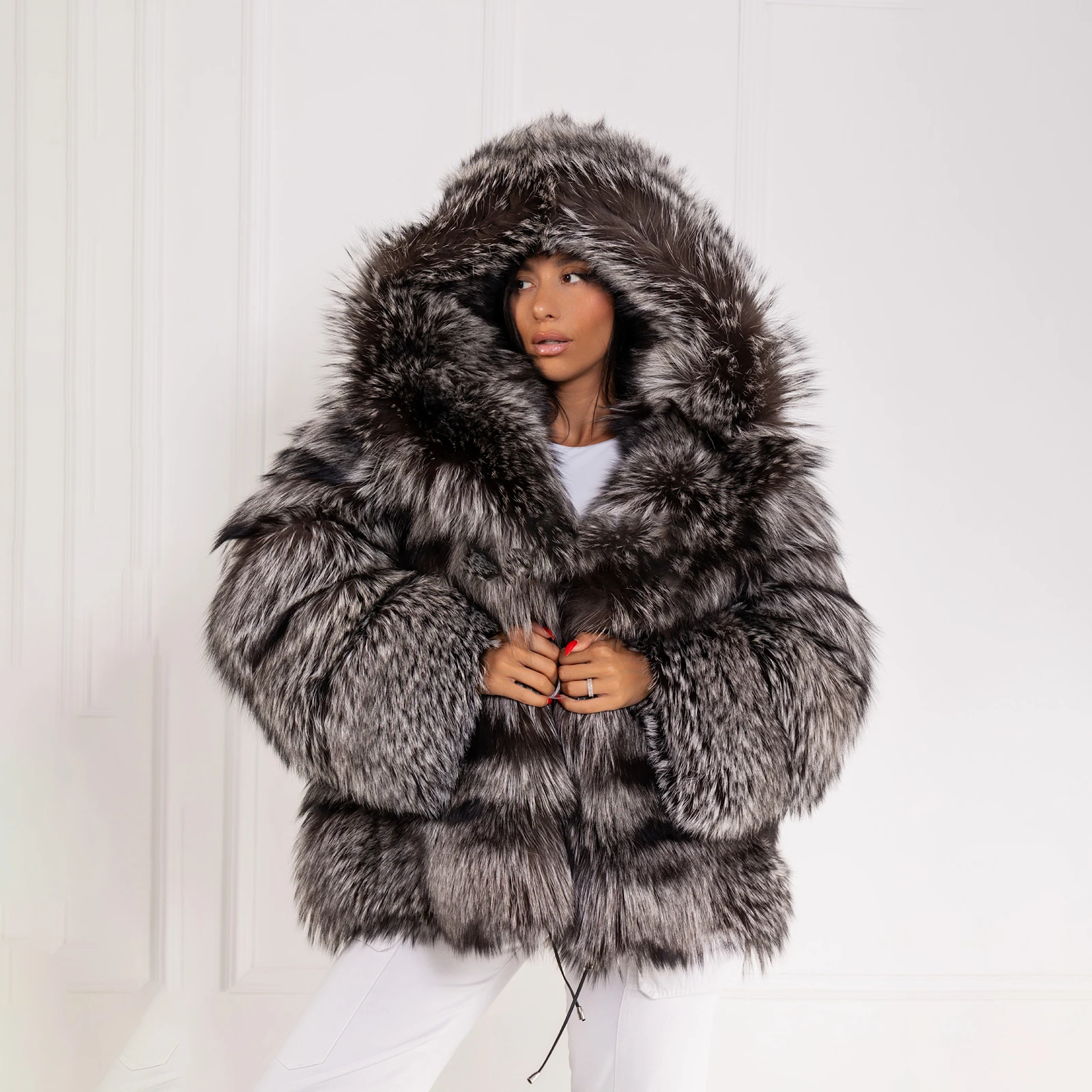 Frauen Natürliche Silber Fuchs Pelzmantel Mit Kapuze Dicke Warme Echte Blaue Fuchs Pelz Jacken Frau Winter Outwear Luxus Pelz mäntel