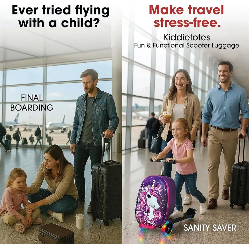 حقيبة سكوتر للأطفال قابلة للطي - أمتعة صلبة خفيفة الوزن مع عجلات LED لمتعة سفر الأطفال الصغار #3