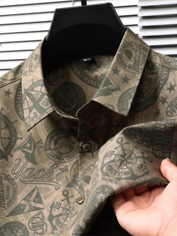 High-End Men's Long Sleeve Printed Casual Shirt Anti-Wrinkle Fashionable No-Ironing Required Trendy Autumn Wear Youth Fashion