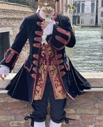 18th Century Baroque Rococo King Prince Uniform Men's Luxurious Embroidered Groom’s Dress Black And Red Victorian Suit Cotume