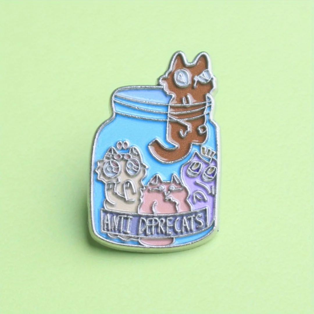 Cute Cat & Medication Bottle Brooch - 