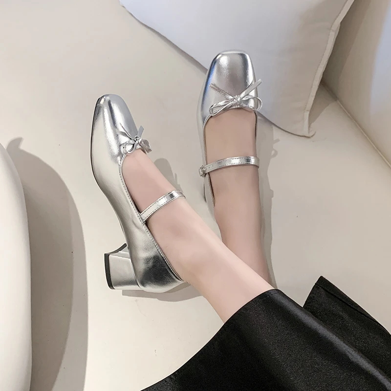 

Новые дизайнерские женские туфли Мэри Джейн с квадратным носком, модные туфли с узлом-бабочкой, весна-осень 2021, туфли на высоком каблуке