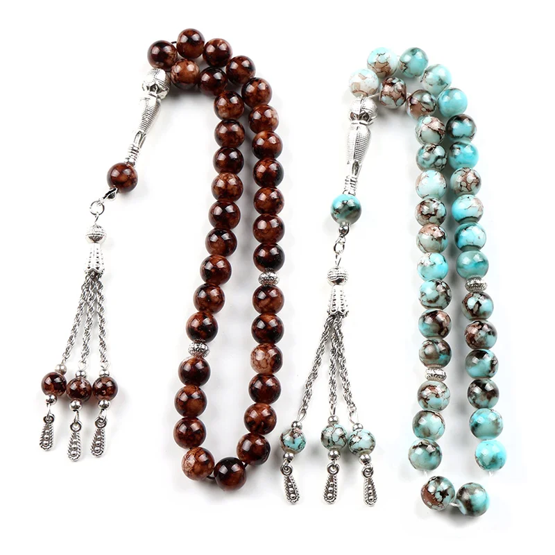 10mm 33pcs Glass Tassel Turkish Muslim Rosary Islamic Prayer Beads Bracelet for Women Men Jewelry Tasbih Tasbeeh Allah Mohammed