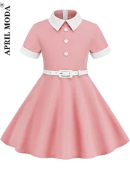 2023 Little Girl Vintage Party Dress Patchwork Solid Summer Dresses Robe Pin Up Retro 50s 60s Rockabilly Pinup Sundress Vestidos