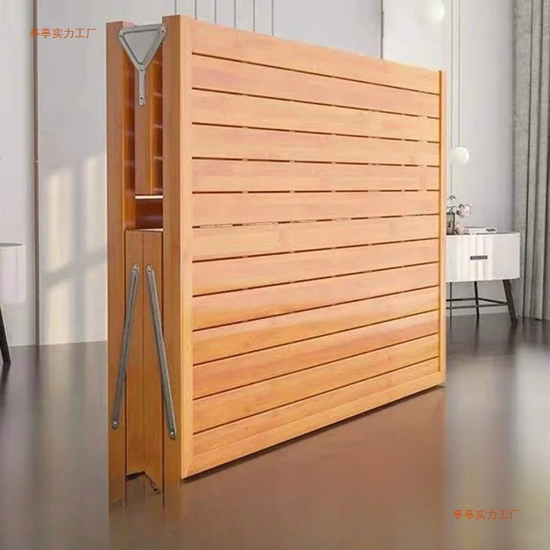 YFY bamboo bed folding bed single home office lunch break nap simple double rental room bamboo reinforced hard board bed
