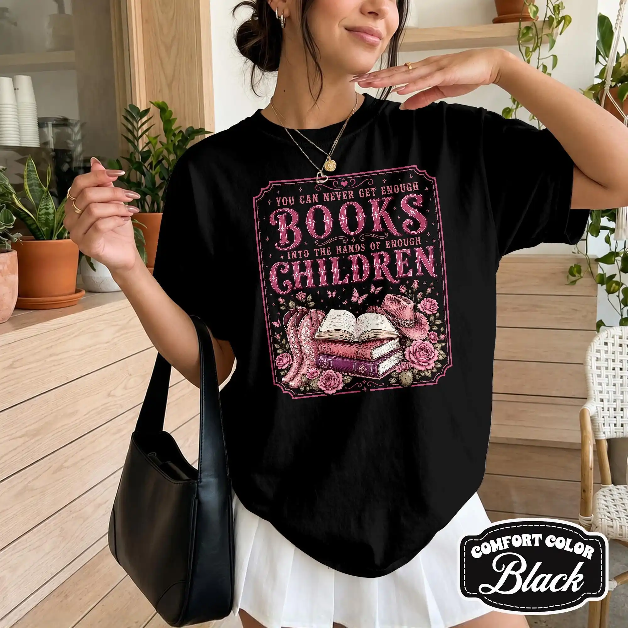 You Can Never Get Enough Books Shirt, Western Cowgirl Reader Tee, Teacher Library Lover Tshirt, Librarian Bookish Shirt