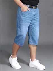 Pantaloncini estivi pantaloni al polpaccio Plus Size 48 42 uomo Denim elastico allungato sottile Jean oversize classico dritto Streetwear