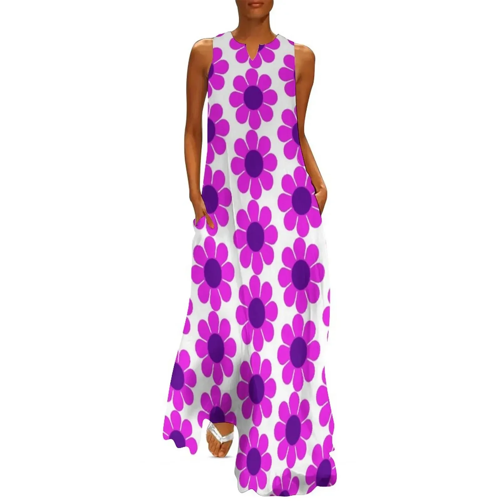 

Pink Purple Hippie Flower Daisy Long Dress luxury dress women's dresses luxury Aesthetic clothing Clothing female Dress