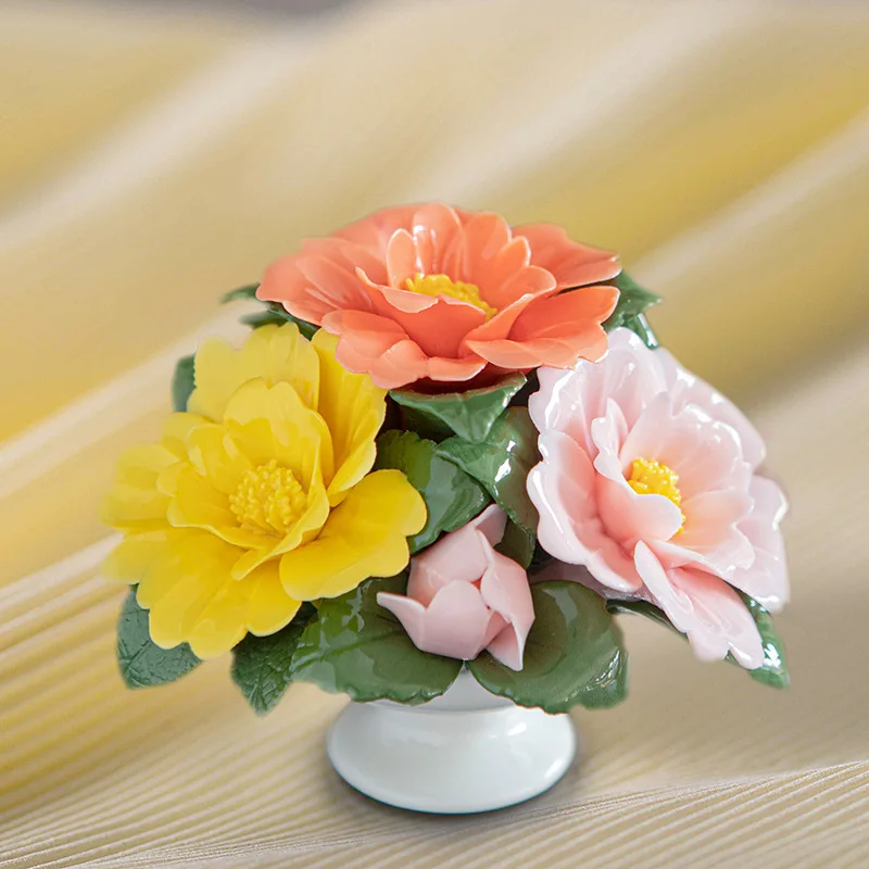 Mini Ceramic Intangible Cultural Heritage Handmade Pinched Flower Rose Gift Small Ornament