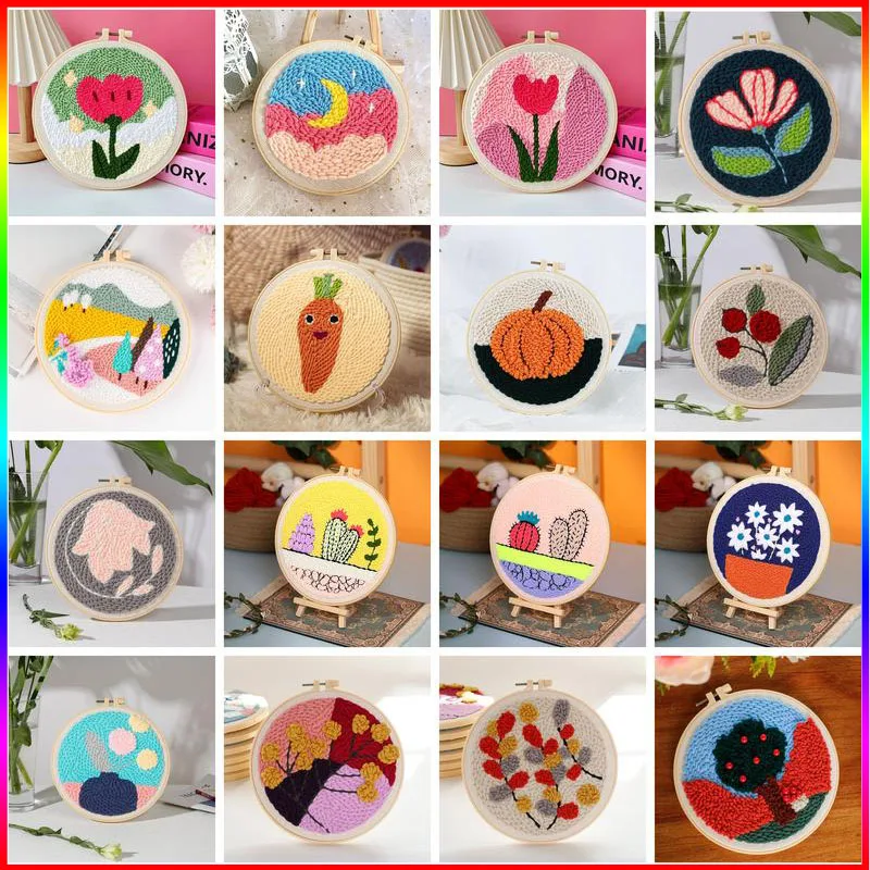 

CHENISTORY Punch Needle Embroidery Kit Cute Flowers Pattern For Children Easy Funny DIY Craft For Beginner Home Decor Gift