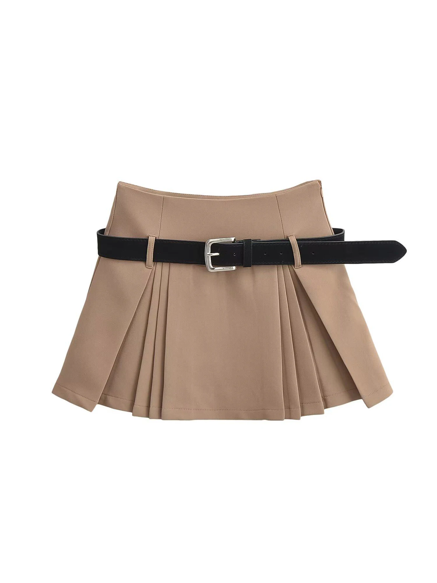 Women's Khaki Mini Pleated Skirt 2000s Vintage Harajuku Preppy Style A-line Skirt Korean Style Y2k Gyaru Skirts Clothes Summer