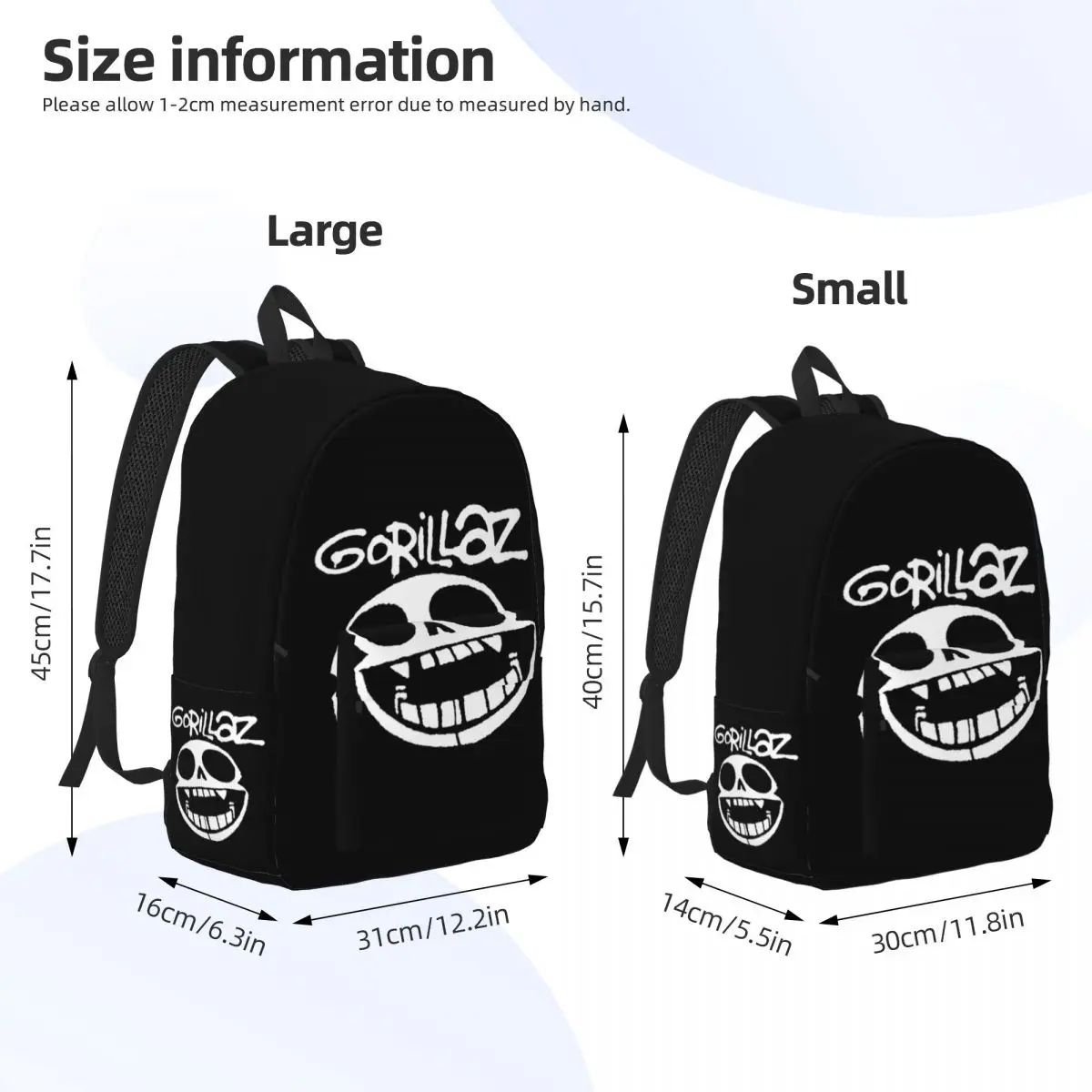 Band Gorillaz Rucksack für Männer Frauen lässig High School Arbeit Daypack College Canvas Taschen leicht