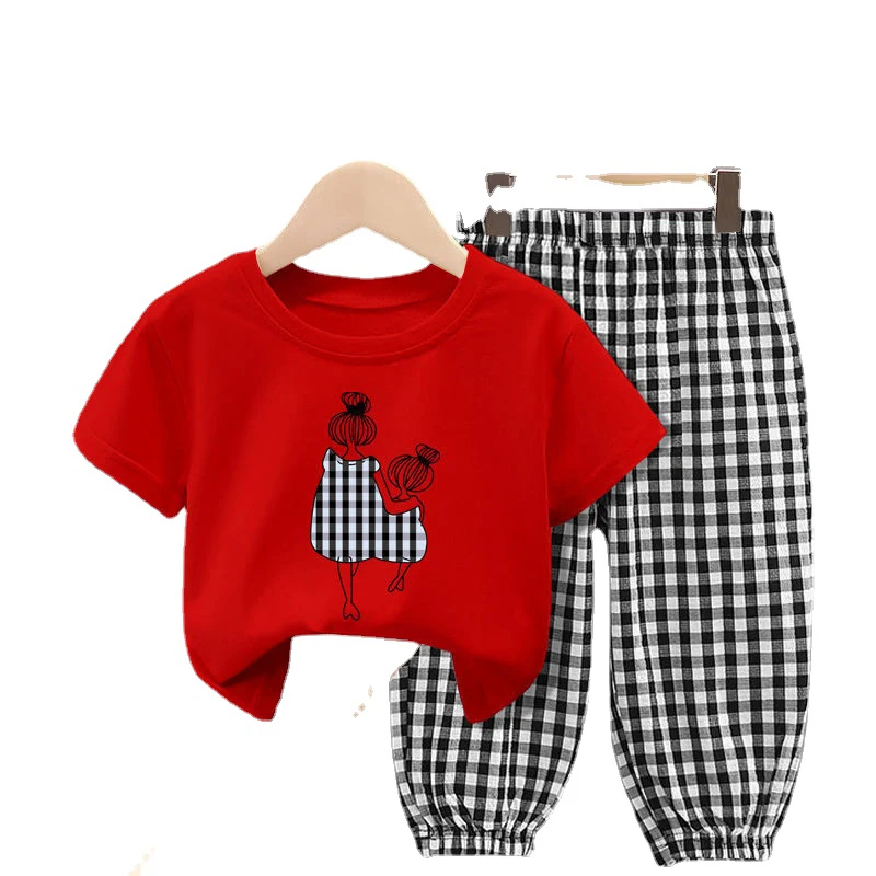 Summer Fashion Mother Kids Clothes Girl Sets Cute Baby Girls Children Clothing 2pcs Sleeved Tshirt Tops Pants Toddler Suit 2-10Y