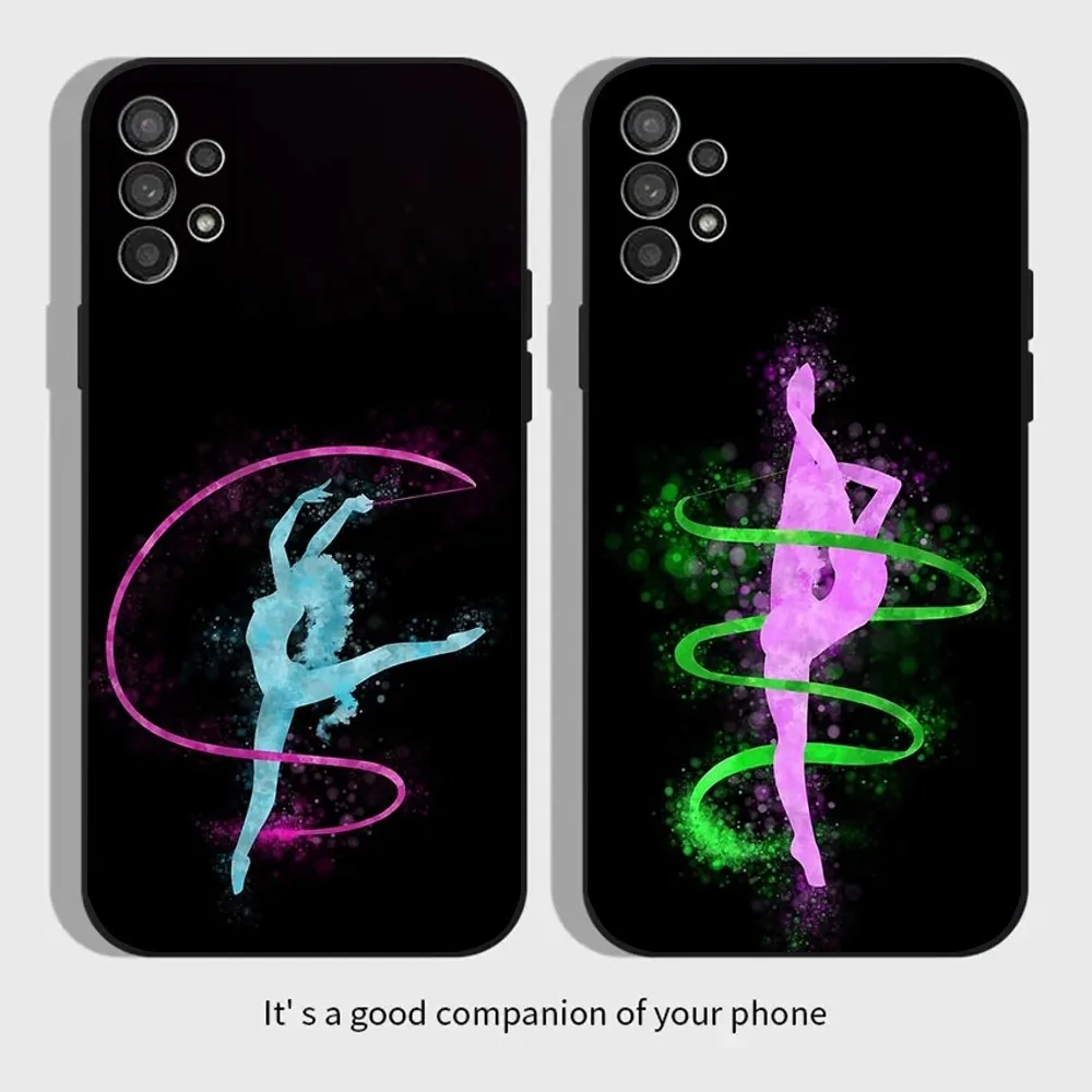 Ribbon Gymnastics Movement Phone Case For Samsung Galaxy A13,A21s,A22,A31,A32,A52,A53,A71,A80,A91 Soft Black Cover