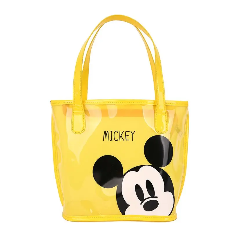 30x24x11cm Disney Mickey Solid Color Transparent Women's Bag Fashion Large Capacity Jelly Bag Cartoon Cute  Shopping Bucket Bag