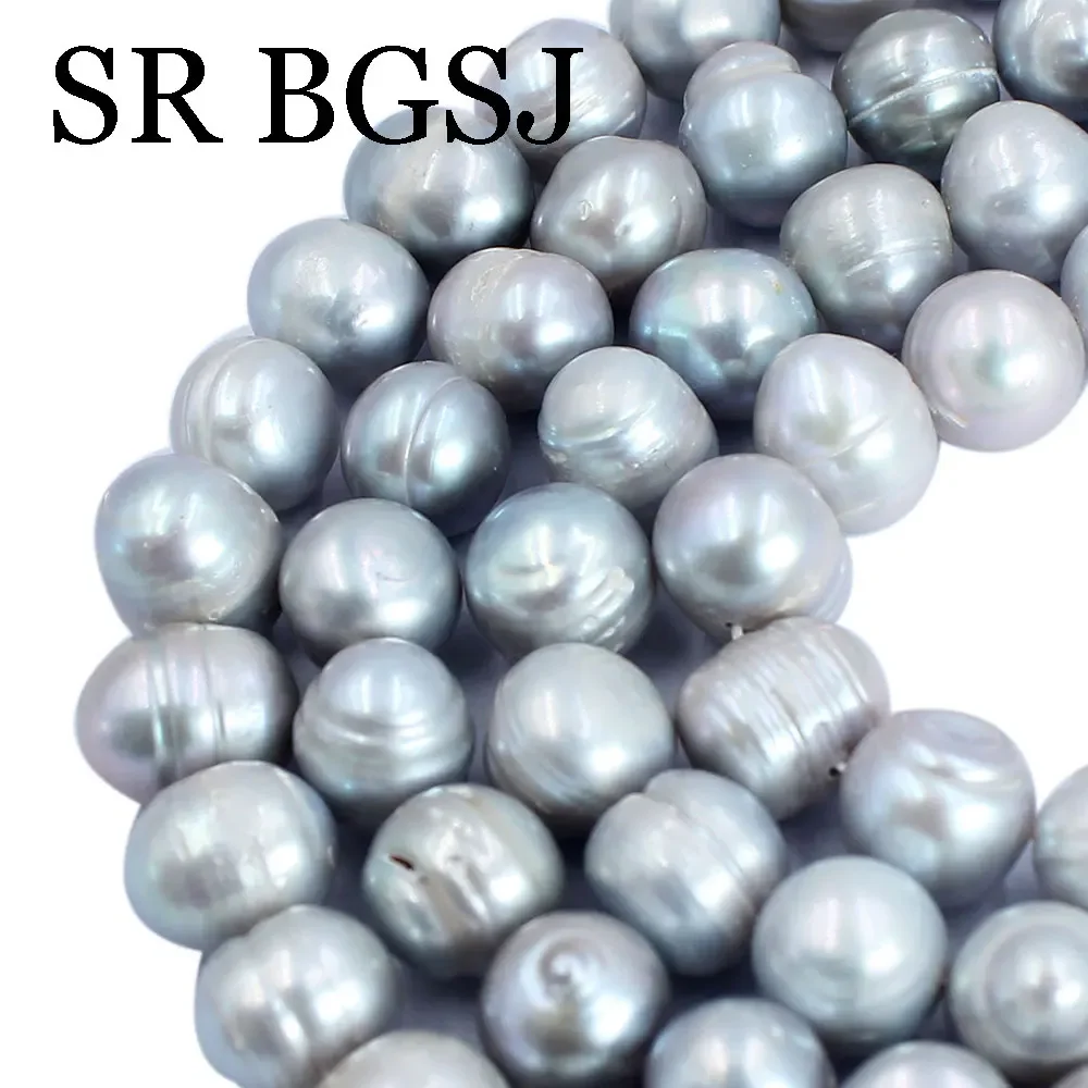 11-12mm Gray Nearly Round A+ Natural Freshwater Pearl Bead for Design Jewelry Necklace Bracelet 36CM/Strand