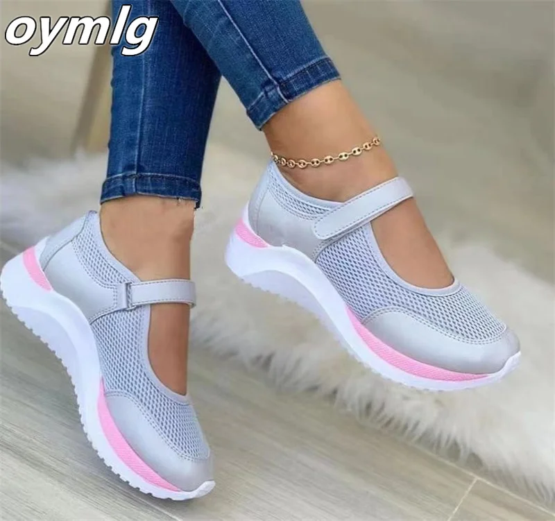 New casual single shoe women\'s thick soled breathable Velcro casual mesh oversized women\'s shoes