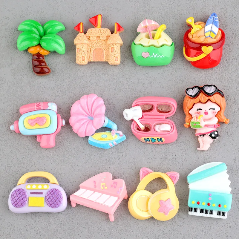 Cabujón de resina con parte posterior plana para viaje de verano Kawaii, 10 Uds., bricolaje, álbum de recortes para Mini accesorios de decoración, abalorios de playa de árbol de coco