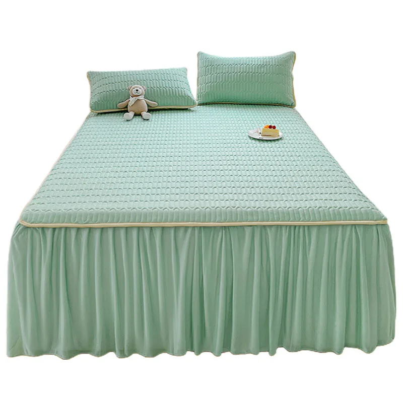 Summer Cooling Bed Skirt Set with Pillowcase  Latex Cooler Mattress Cover Breathable Fitted Sheet Bedding Set Queen King Mat Pad