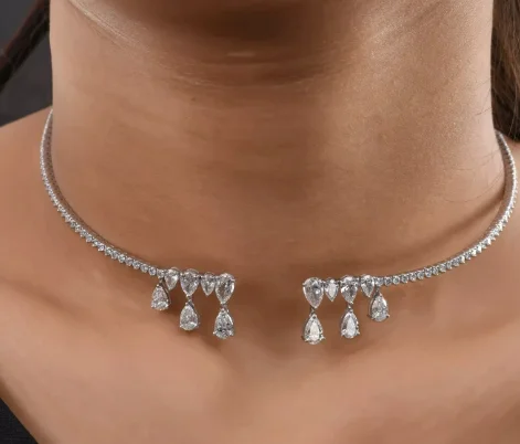 

1 piece Fashion Zirconium Necklace Drop Shape Shiny Short Women's Neck Chain Collar Summer Beach Party Gift