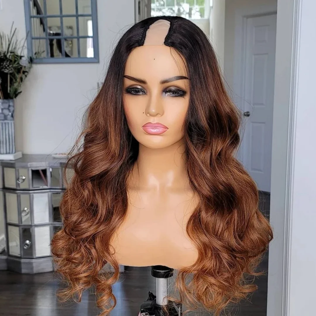 Copper Blonde Colored U Part Wig 200% Thick Glueless Brazilian Remy Human Hair Loose Wavy Upgrade U Part Wigs For Black Women