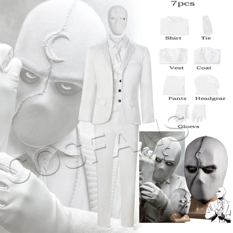 

Moon Knight Cosplay Costume Adult Men Outfit Mr Knight Superhero Marc Spector Halloween Carnival Cosplay Suit And mask Prop