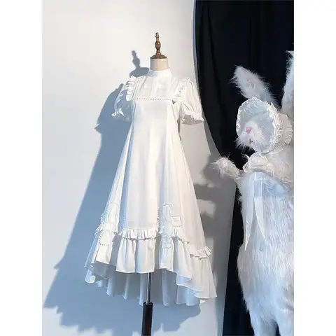 Vintage Elegant White Lolita Dress Cape Shawl Lace Ruffle Bow High Neck Victorian Princess Long Dress Women Party Dress 2026 New