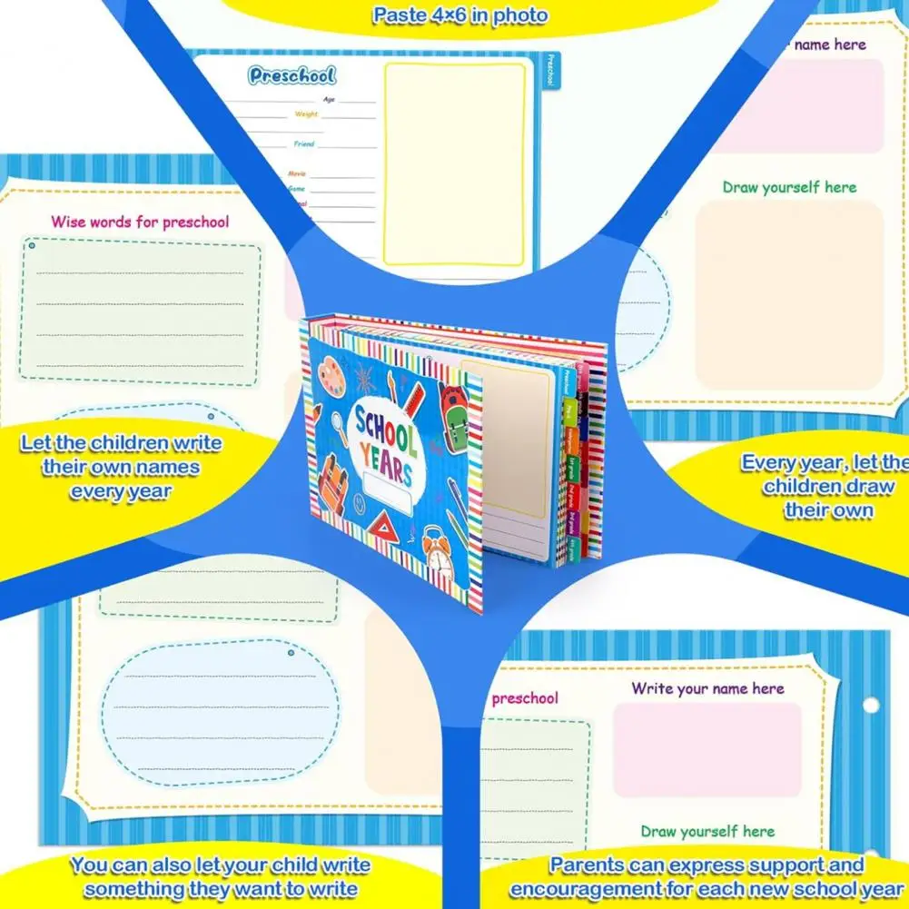 album-per-scrapbook-per-bambini-album-dei-ricordi-dell'anno-scolastico-album-dei-ricordi-scolastici-album-per-scrapbook-per-bambini-album-organizzatore-di-foto-e-opere-d'arte-per-la-scuola-materna