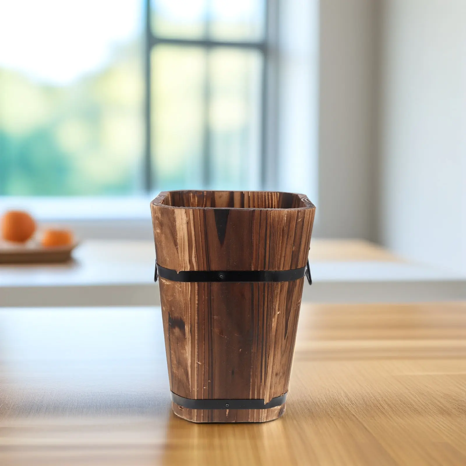Retro Style Decorative Wooden Bucket Flowerpot Garden Succulent Planter Wood Planter Box Vintage Flowerpot Succulent Plant Pot