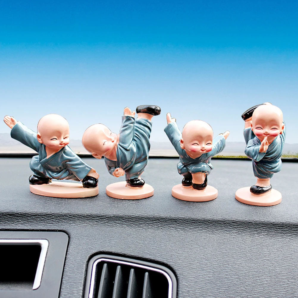 

4Pcs Resin Cartoon Monk Statue Desktop Decoration Eco-Friendly Kung Fu Kid Home Office Party Ornament Resin Ornament